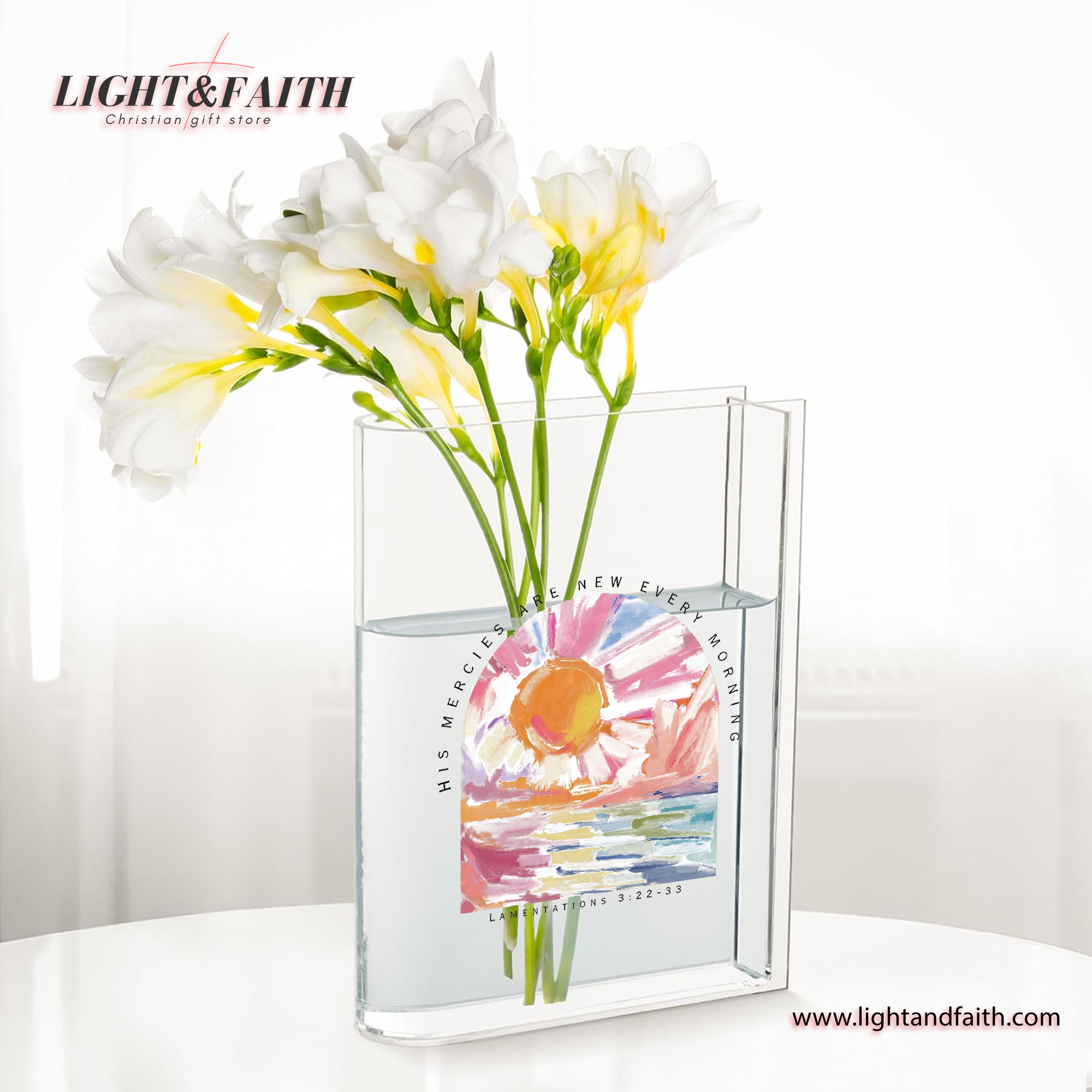 His Mercies Are New Every Morning Bible Verse Book Vase, Christian Book Vase, Bible Verse Book Shaped Flower Vase